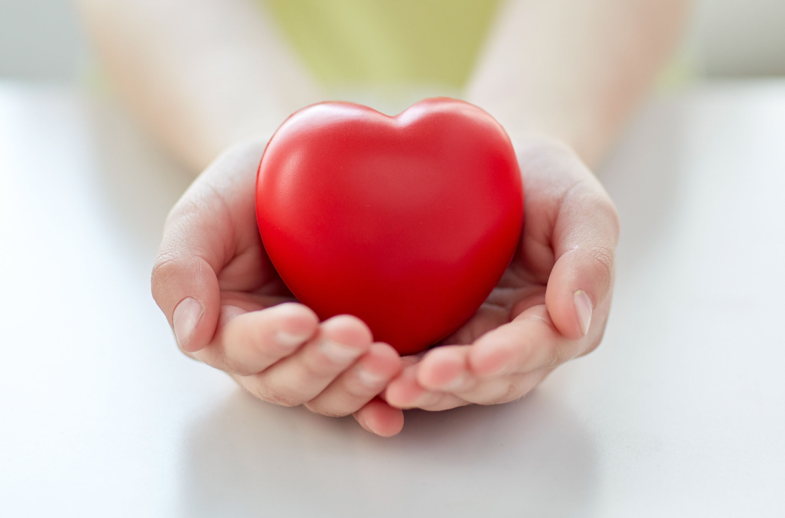 Close-up of a pair of hands holding a red heart shape